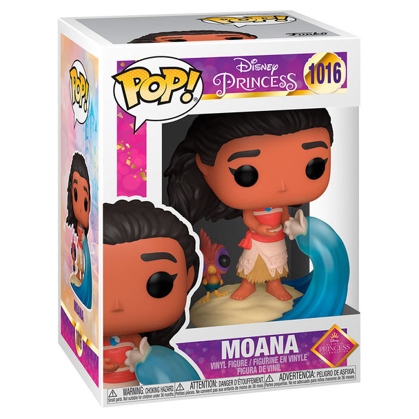 Vue de face de la figurine Funko POP Moana avec sa tenue traditionnelle et son expression déterminée