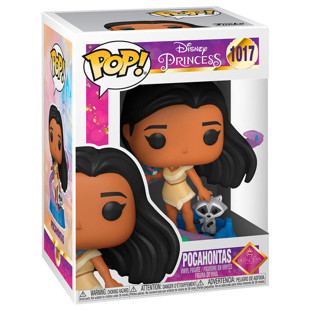 Vue de face de la figurine Funko POP Pocahontas avec ses détails colorés et sa tenue traditionnelle