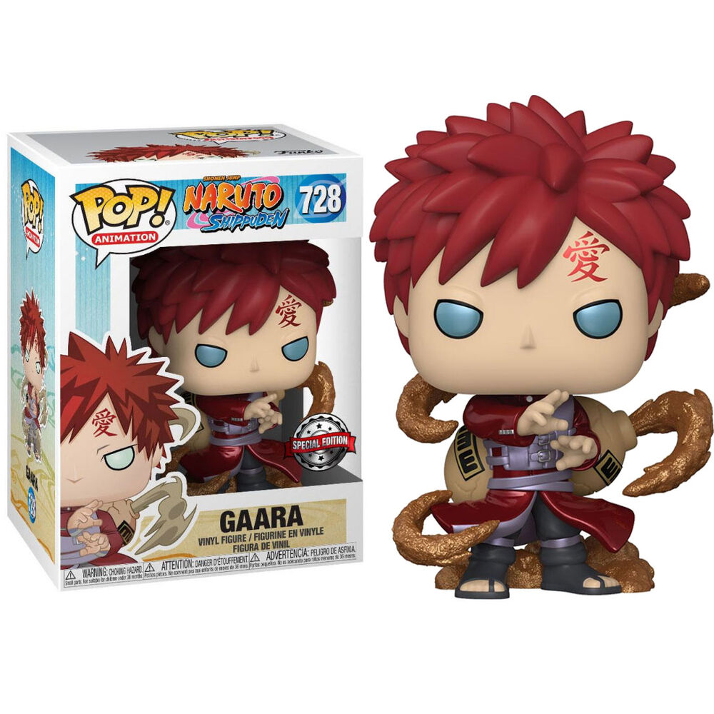 Figurine Funko POP Naruto Gaara Metallic exclusive de 9cm dans sa boîte vitrine transparente, vue de face.