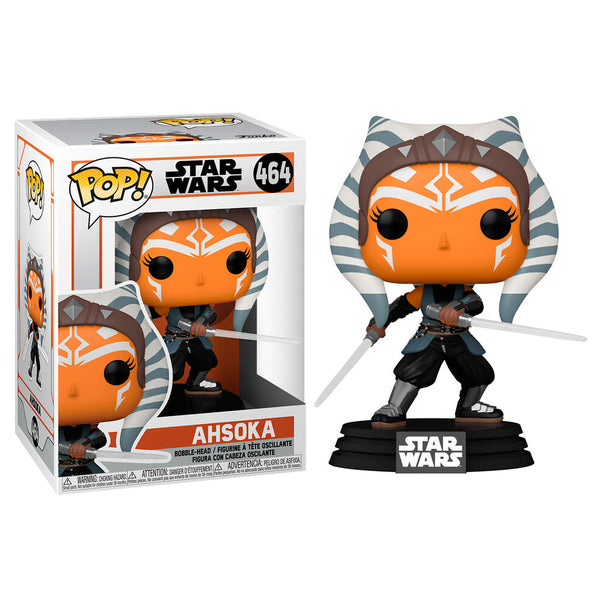 Figurine Funko POP Ahsoka de Star Wars Mandalorian avec ses sabres dans sa boîte vitrine transparente