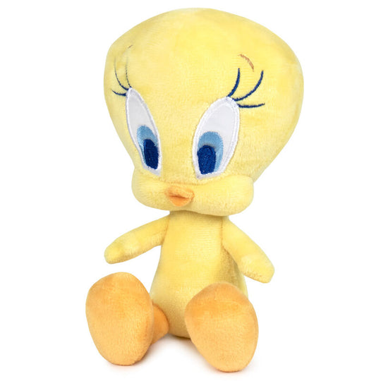 Peluche Tweety Looney Tunes assise de 23 cm, officielle Warner Bros, vue de face sur fond blanc.