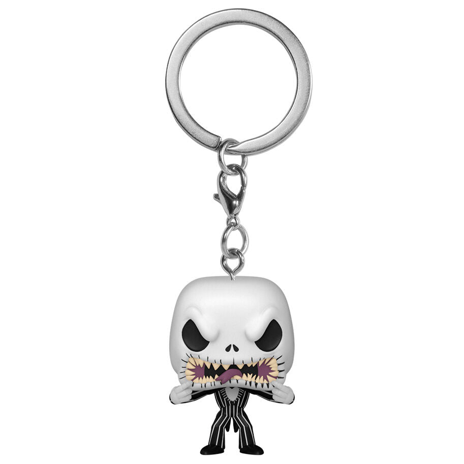 Porte-clés Funko Pocket POP représentant Jack Skellington avec son visage effrayant, inspiré de L'Étrange Noël de Monsieur Jack.