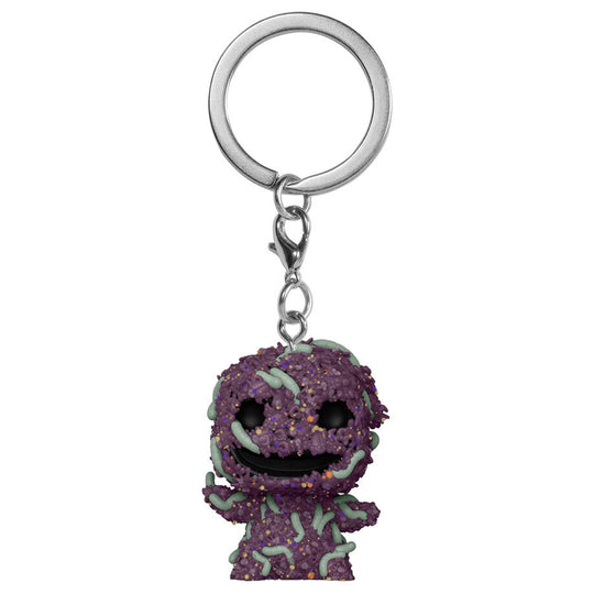 Porte-clés Funko Pocket POP représentant Oogie Boogie du film Disney L'Étrange Noël de Monsieur Jack, vue de face avec détails colorés.