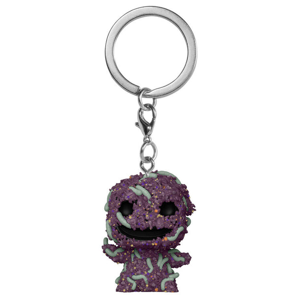 Porte-clés Funko Pocket POP représentant Oogie Boogie du film Disney L'Étrange Noël de Monsieur Jack, vue de face avec détails colorés.