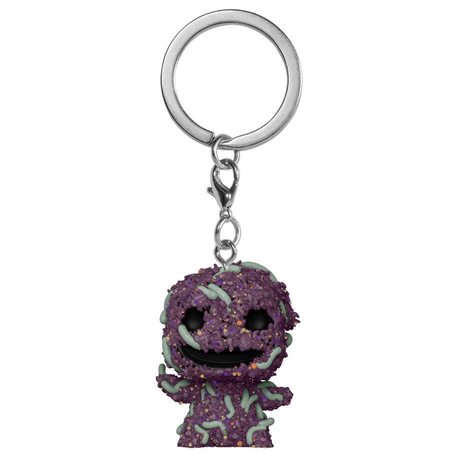 Porte-clés Funko Pocket POP représentant Oogie Boogie du film Disney L'Étrange Noël de Monsieur Jack, vue de face avec détails colorés.