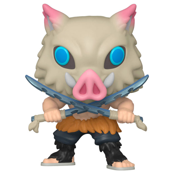 Détail de la figurine Funko POP Inosuke Hashibira avec son masque de sanglier emblématique