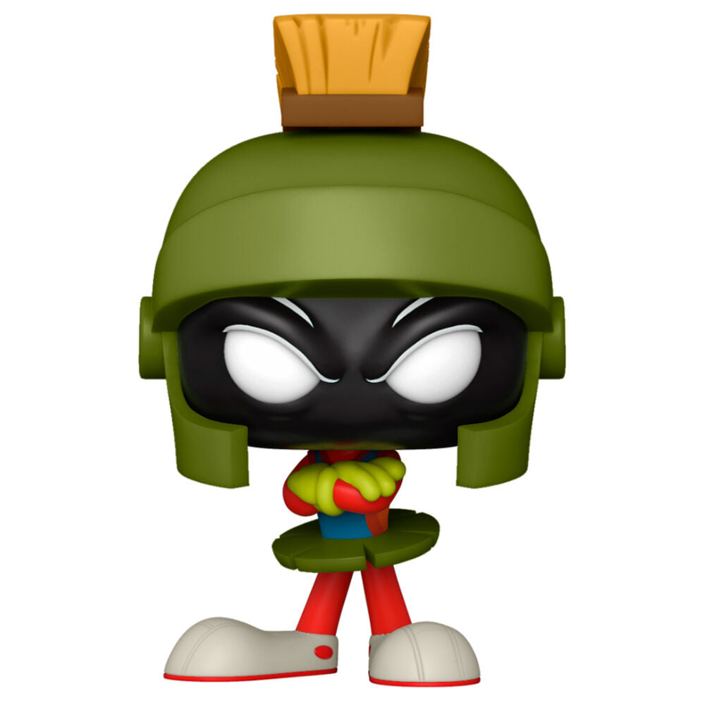 Détail de la figurine Funko POP Marvin the Martian avec casque vert et tenue rouge en vinyle