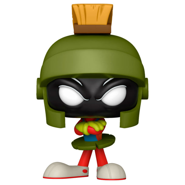 Détail de la figurine Funko POP Marvin the Martian avec casque vert et tenue rouge en vinyle