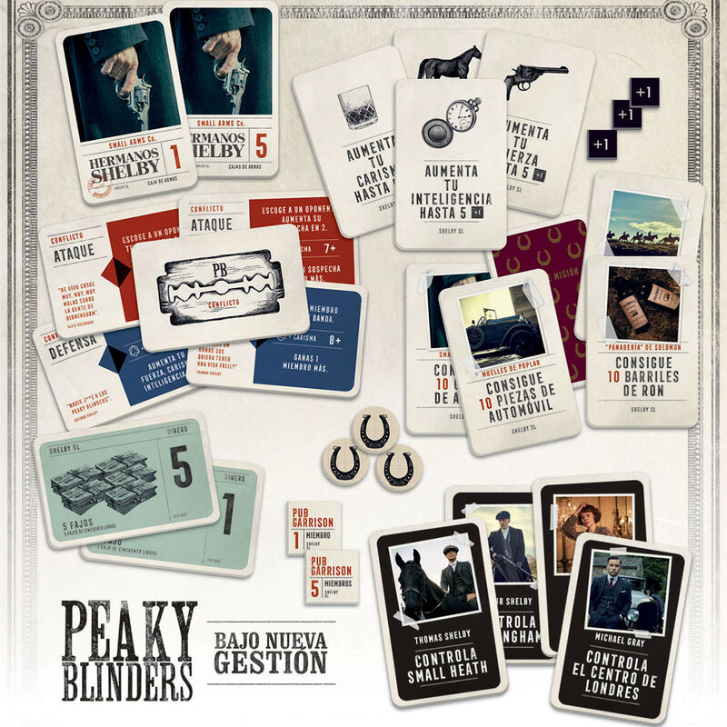 Cartes de jeu et dés utilisés dans le jeu de société Peaky Blinders édité par EDUCA BORRAS