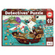 Image du puzzle Pirates Boat Detectives 50 pièces montrant une scène colorée de pirates sur un bateau avec des détails cachés à découvrir