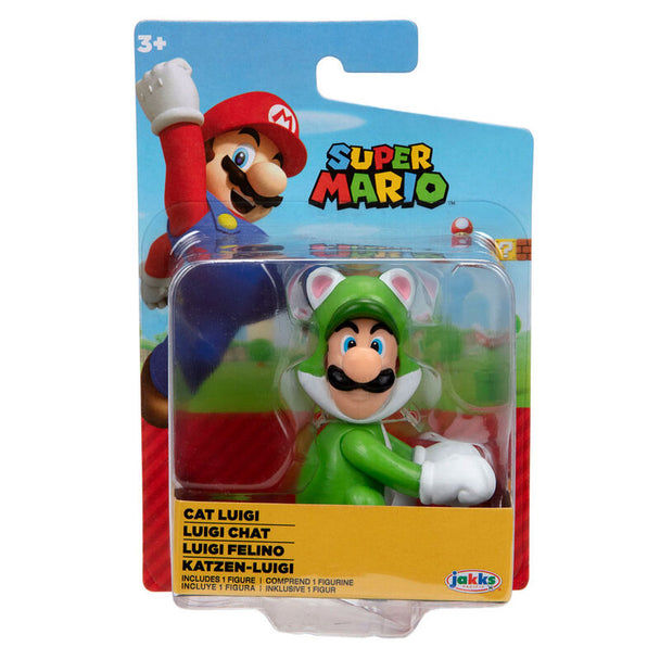 Figurine Cat Luigi de Super Mario en position debout, vue de face, haute de 6,5 cm