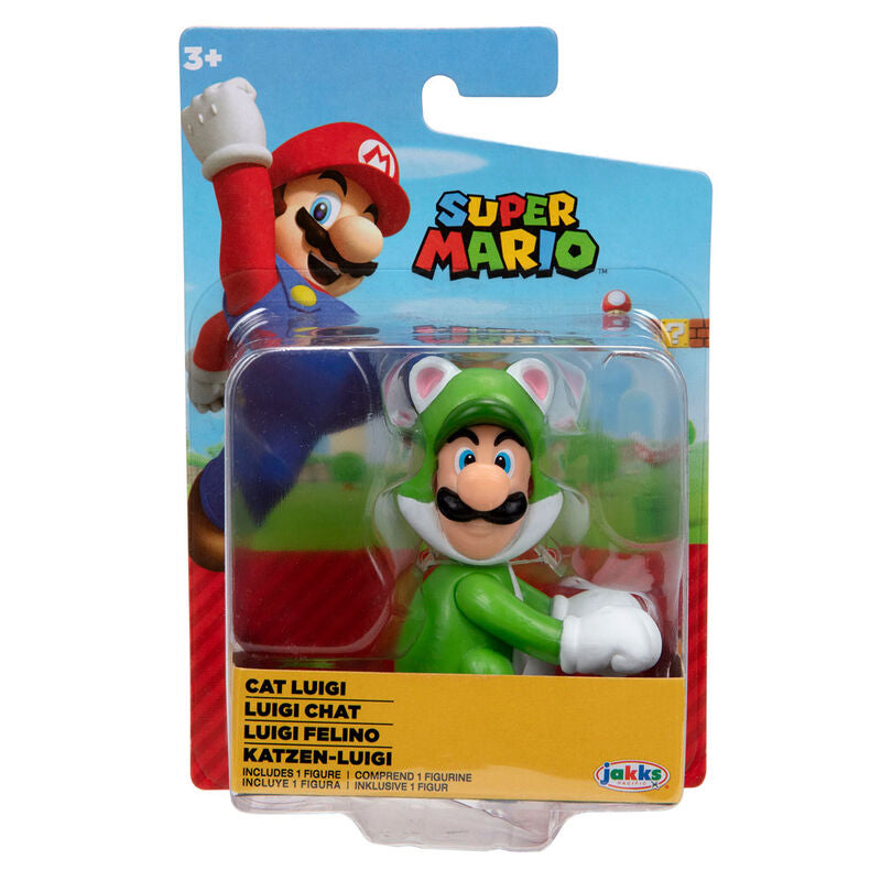 Figurine Cat Luigi de Super Mario en position debout, vue de face, haute de 6,5 cm