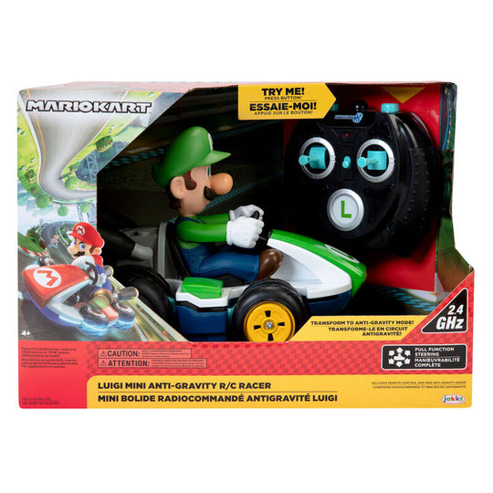 Voiture radiocommandée Luigi Mario Kart de 20 cm vue de face avec design détaillé