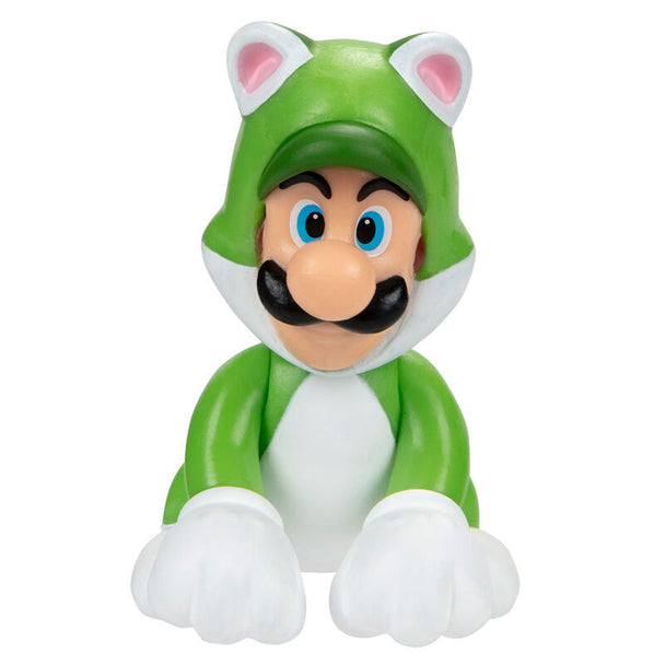 Détail de la tête articulée de la figurine Cat Luigi avec son costume de chat
