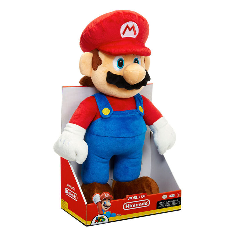 Zoom sur les textures douces et les finitions précises de la peluche Super Mario 50cm