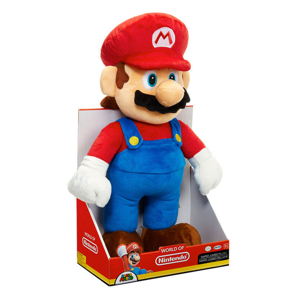 Zoom sur les textures douces et les finitions précises de la peluche Super Mario 50cm