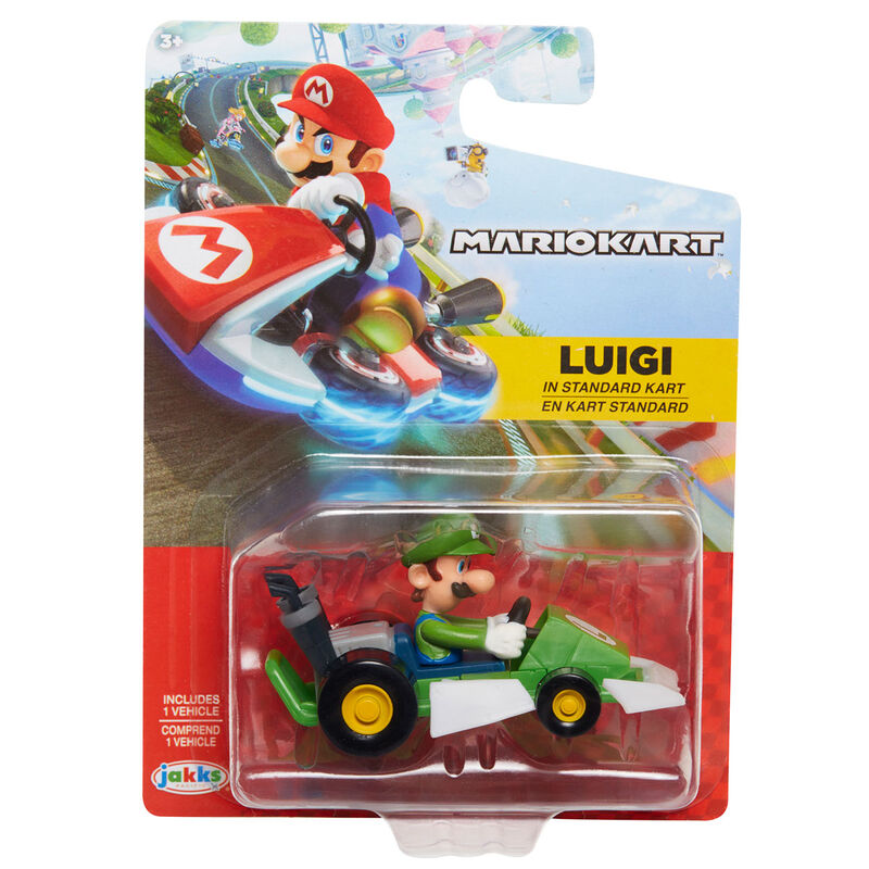 Figurine Luigi 6cm de la Vague 5 Mario Kart avec casque vert et kart vert