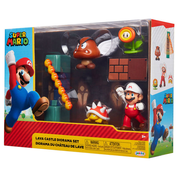 Zoom sur la figurine de 6cm du Château de Lave Super Mario par JAKKS PACIFIC avec textures réalistes