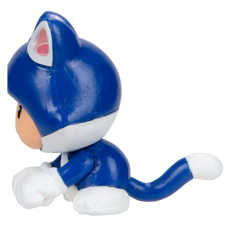 Gros plan sur la tête de la figurine Cat Toad avec son chapeau en forme de chat et expression souriante