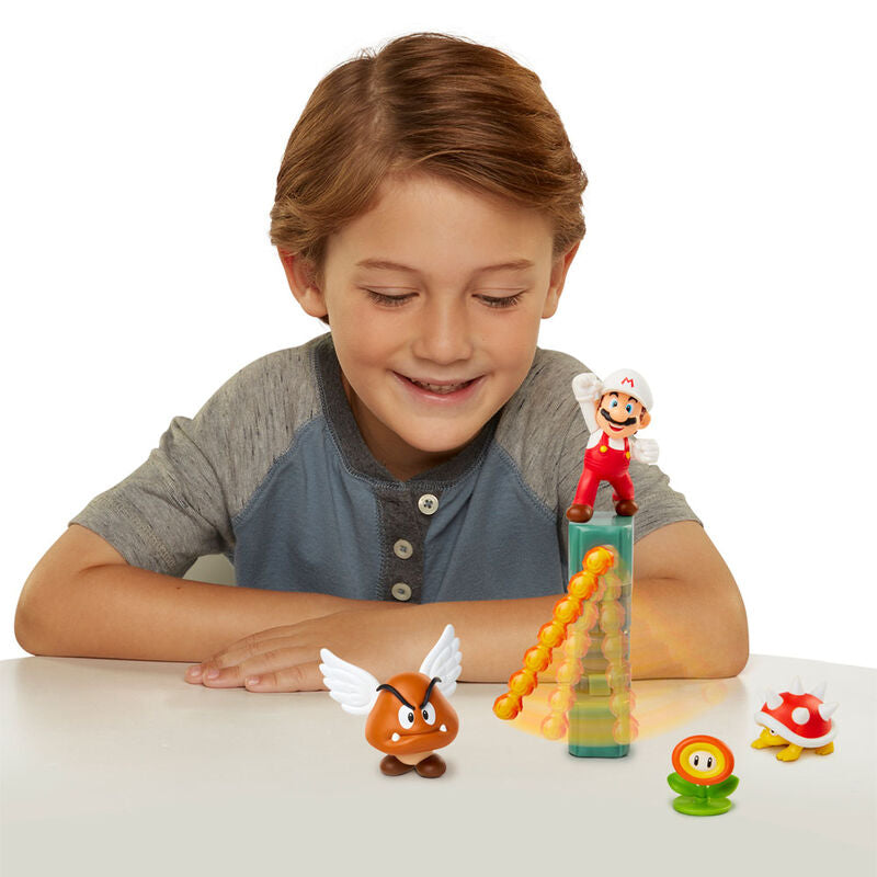 Image du set complet Nintendo Super Mario Château de Lave avec éclairage mettant en valeur les détails