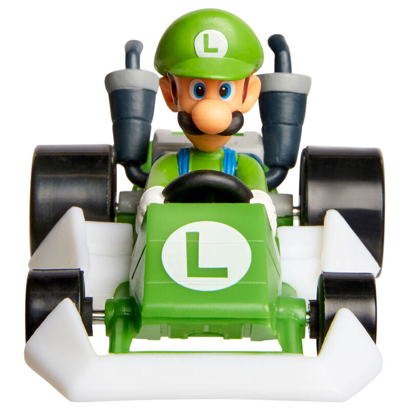 Figurine Wario 6cm souriante sur kart jaune avec motifs violets