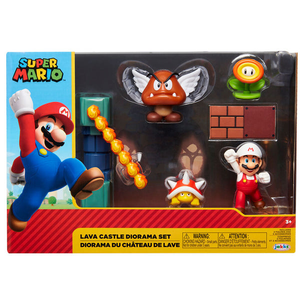 Vue de face du diorama Nintendo Super Mario Château de Lave avec détails précis et couleurs vives