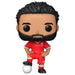 Vue latérale de la figurine Funko POP Mohamed Salah avec maillot Liverpool et chaussures rouges