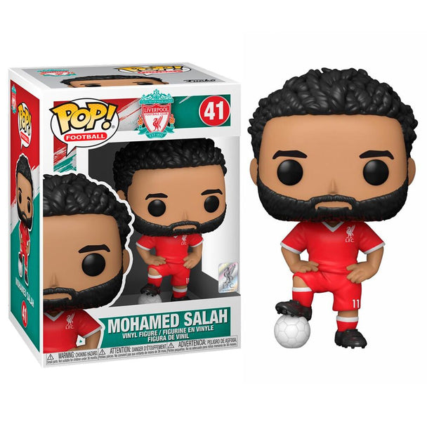 Figurine Funko POP Mohamed Salah en tenue rouge Liverpool, vue de face avec détails précis
