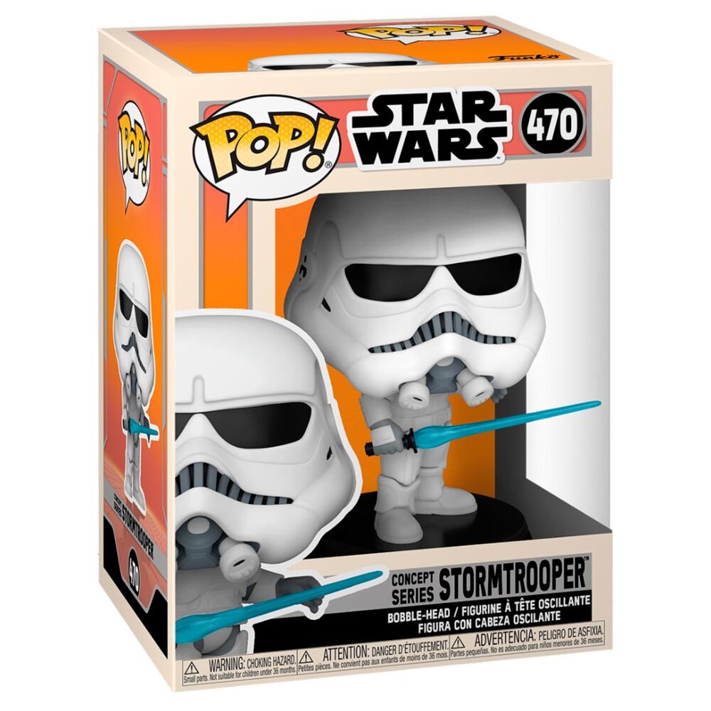 Packaging complet de la figurine Funko POP Stormtrooper Concept Series avec logo Star Wars visible