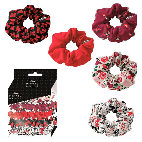 Lot de 5 élastiques à cheveux Disney Minnie CERDÁ avec motifs colorés sur fond blanc