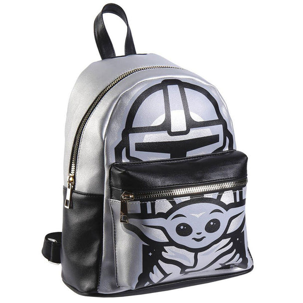 Vue avant du sac à dos Mandalorian Yoda 27cm CERDÁ avec design coloré Star Wars