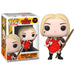 Figurine Funko POP Harley Quinn en robe endommagée vue de face dans sa boîte vitrine transparente
