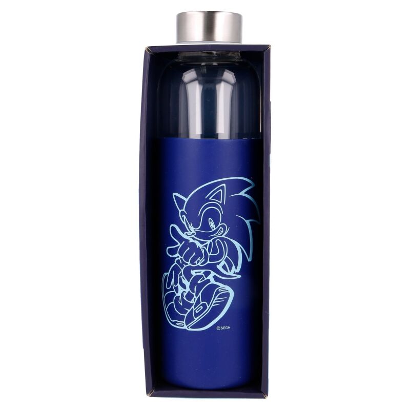 Bouteille Sonic The Hedgehog posée sur une table montrant le design coloré et la capacité de 585ml