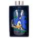 Vue latérale de la bouteille en verre Sonic The Hedgehog montrant sa capacité et son bouchon