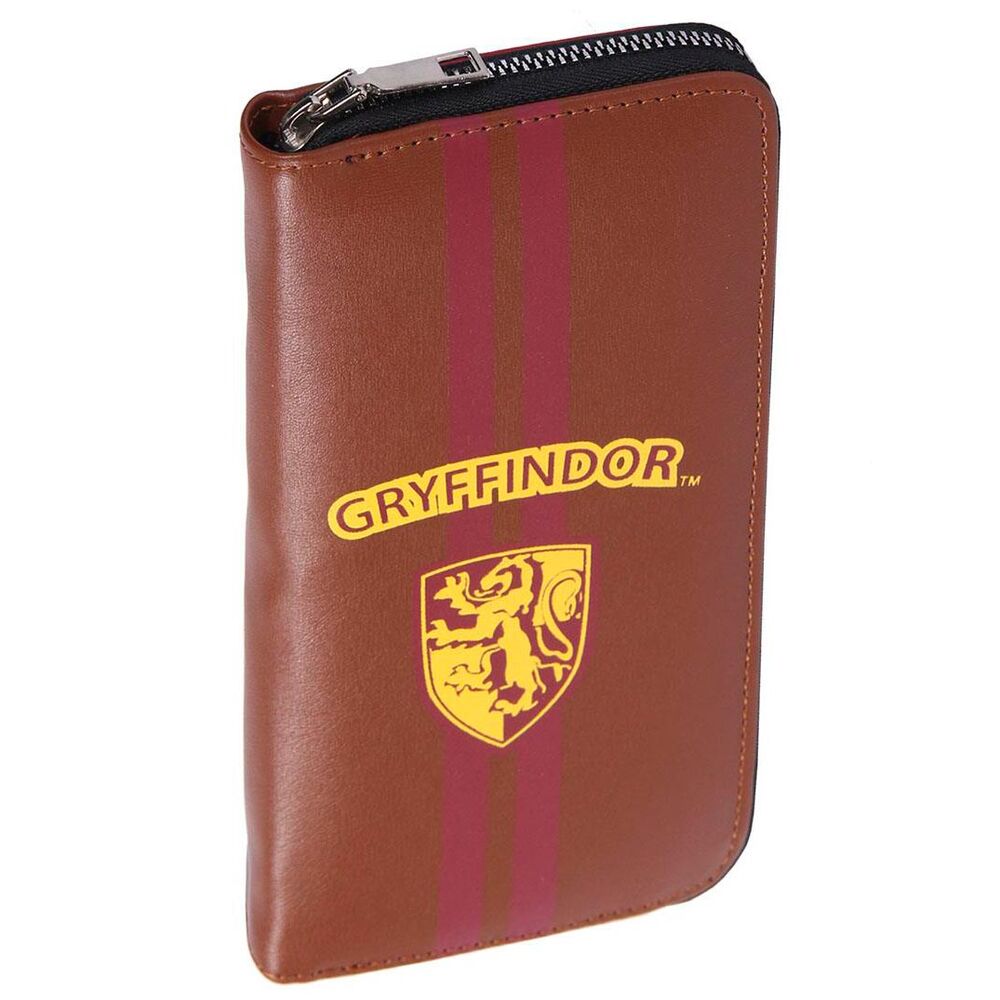 Portefeuille Harry Potter Gryffindor CERDÁ en PU avec logo rouge et or sur fond blanc, dimensions 9,7x18,7x2cm