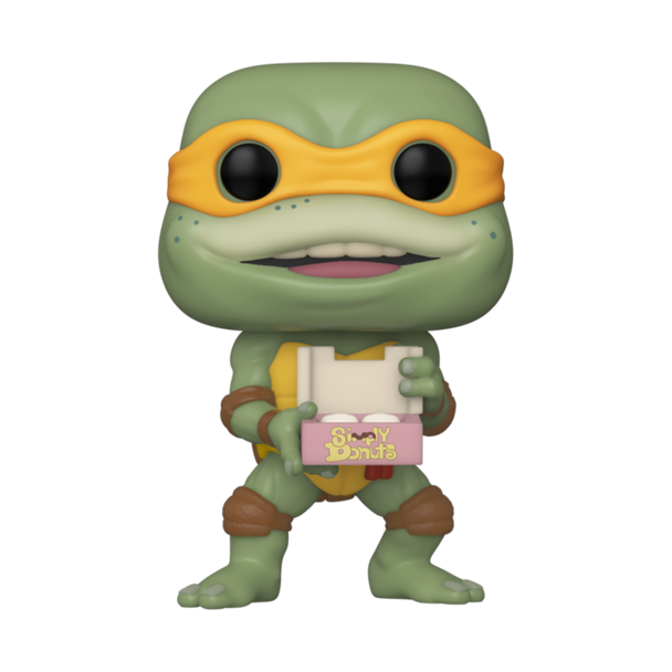 Vue rapprochée de la figurine Michaelangelo Funko POP avec ses couleurs vives et détails précis