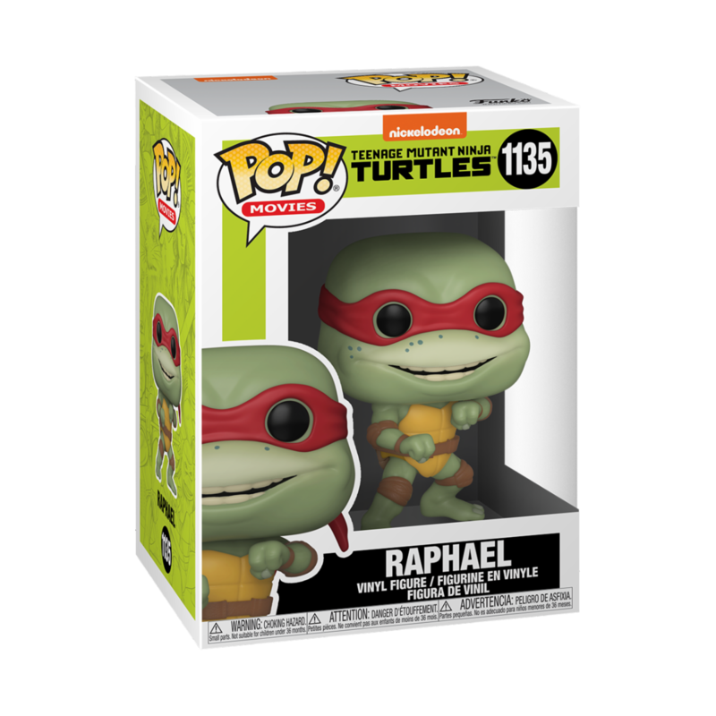 Vue latérale de la figurine Raphael Funko POP avec ses armes et sa posture dynamique