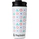 Mug de voyage PlayStation PYRAMID 450ml avec logo officiel sur fond blanc, design gamer élégant.