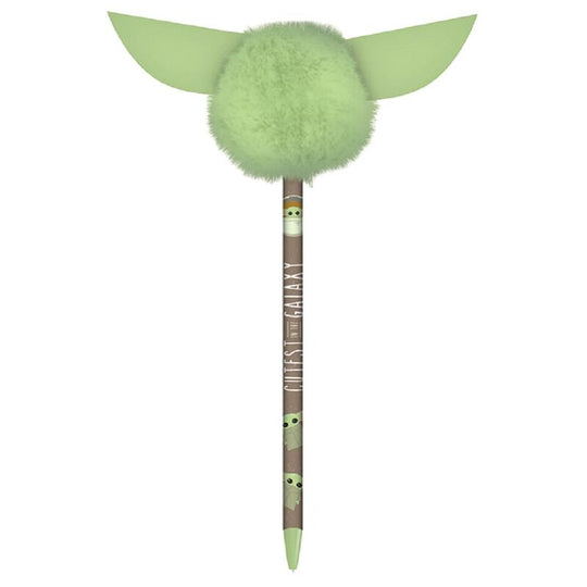 Stylo pom pom Star Wars The Mandalorian de la marque PYRAMID avec un pompon coloré sur fond blanc.