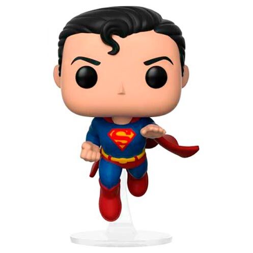Figurine POP FUNKO Superman volant en édition exclusive 80 ans DC Comics avec cape rouge et costume bleu iconique.
