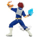 Vue de profil de la figurine Shoto Todoroki montrant ses pouvoirs de glace et feu en couleur vive