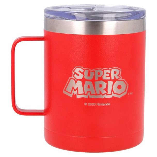 Vue de côté du mug isotherme STOR Super Mario Bros montrant la double paroi inox