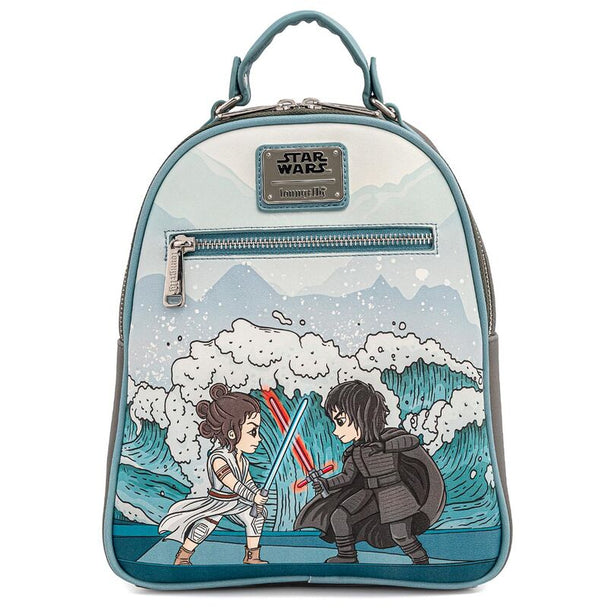 Sac à dos Loungefly Star Wars avec illustration détaillée de Rey sur fond sombre