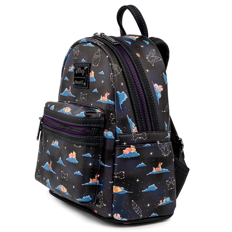 Sac à dos Loungefly posé sur une surface blanche mettant en valeur ses couleurs vives