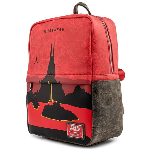 Zoom sur la texture et les finitions du sac à dos Loungefly Mustafar Star Wars