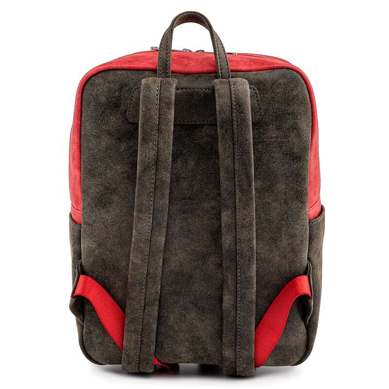 Vue latérale du sac à dos Mustafar Loungefly montrant les fermetures éclair robustes