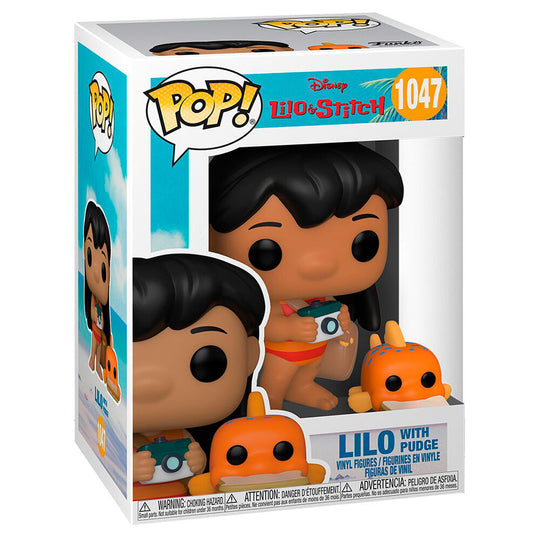 Boîte cadeau vitrée contenant la figurine Funko POP Lilo et Pudge, idéale pour collectionneurs Disney