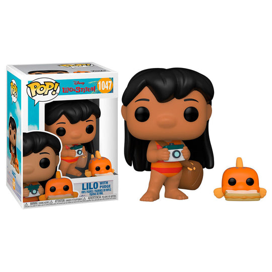 Figurine Funko POP de Lilo en vinyle, 9 cm, avec Pudge, présentée dans sa boîte vitrée officielle