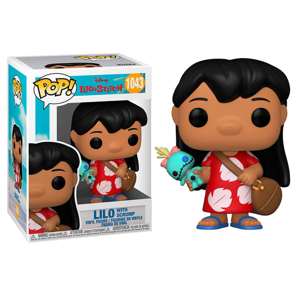 Figurine Funko POP de Lilo tenant Scrump, en vinyle, hauteur 9 cm, vue de face dans sa boîte cadeau transparente