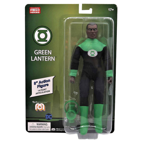 Figurine articulée Green Lantern de 20 cm par MEGO CORPORATION, avec détails précis et couleurs vives.